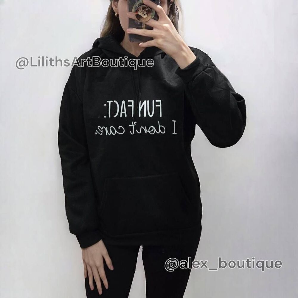 Fun Fact: I don't care. Thermal Drawstring Hoodie(R004)-Size XL for Women